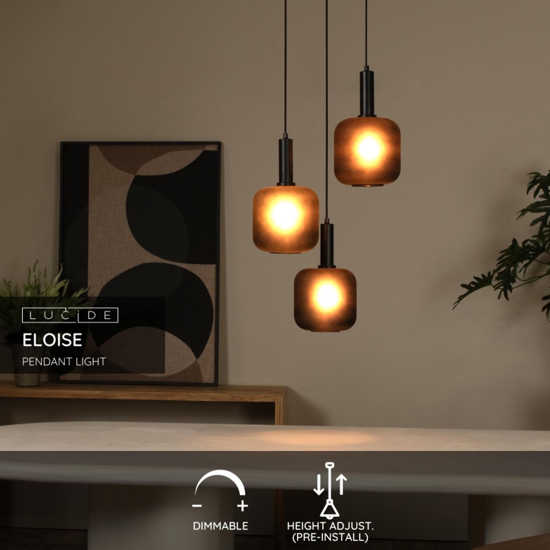 Lucide ELOISE - Závesné svietidlo - Ø 40 cm - 3xE27 - Čierna